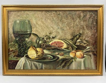 Still Life with Fruit and Glass by E. Chen