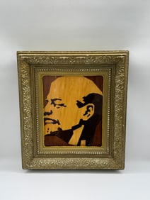 Inlaid Wood Portrait in Gilt Frame
