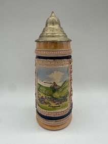 Zermatt Switzerland Lidded Souvenir Beer Stein with Alpine Scenes