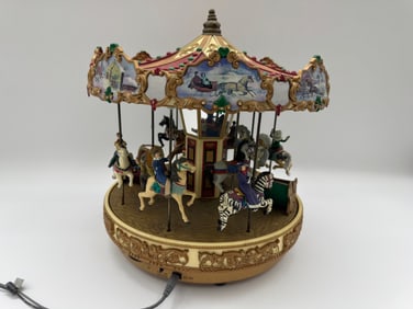 Lighted Musical Christmas Carousel with Animals & Santa Scenes, Electrified