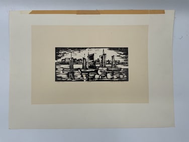 Leopoldo Harosteguy Linocut Print, 'Hafen 1977'