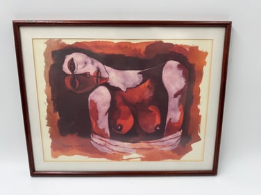 Reclining nude by Oswaldo Guayasamin (Ecuador, 1919-1999) Watercolor