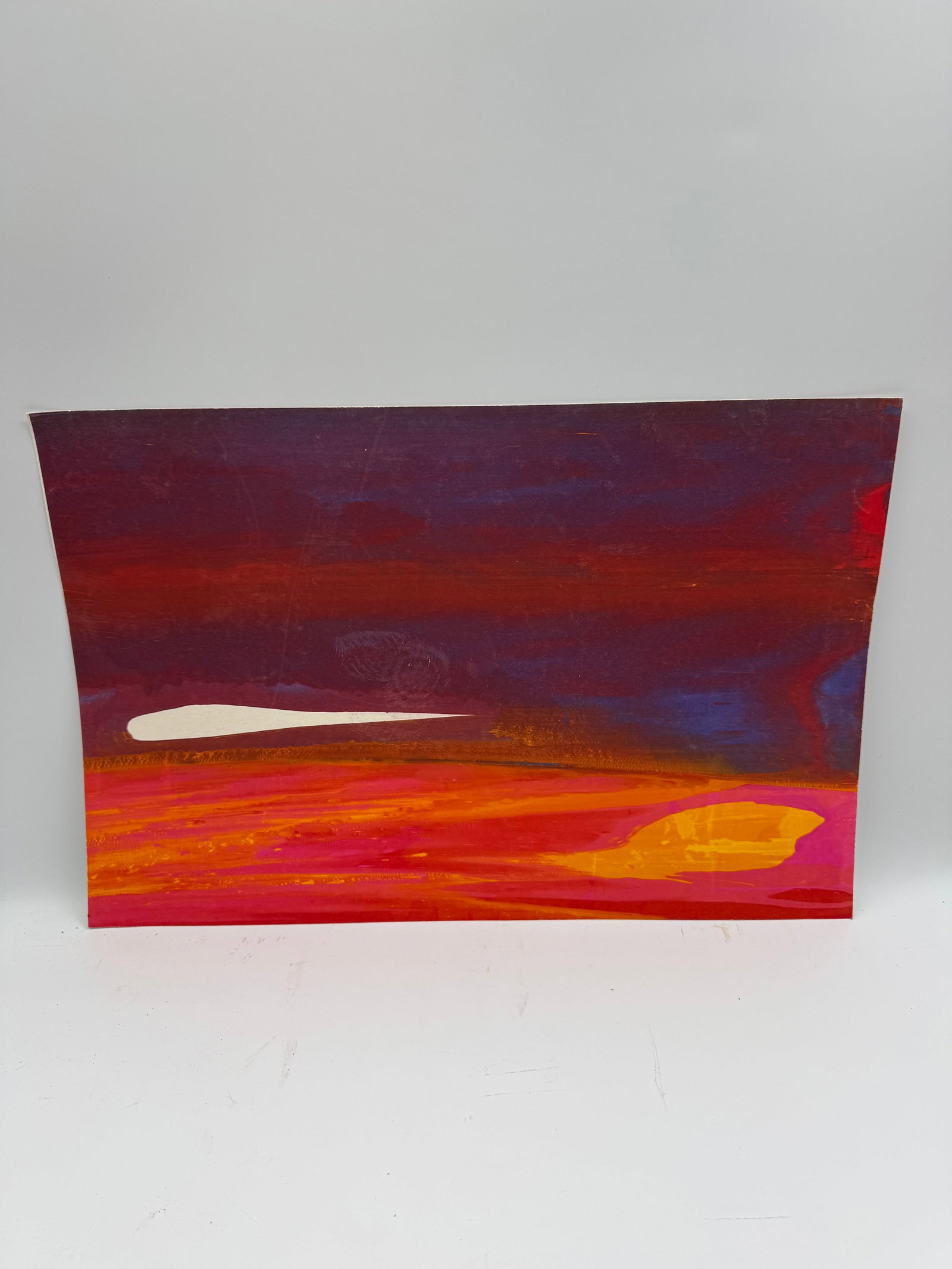 Abstract Painting on Board: Abstract painting on board featuring vibrant colors and dynamic composition. Dimensions: 25 x 17 inches. Unframed.