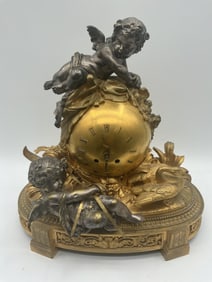 Gilt Metal Figural Mantle Clock with Cherubs