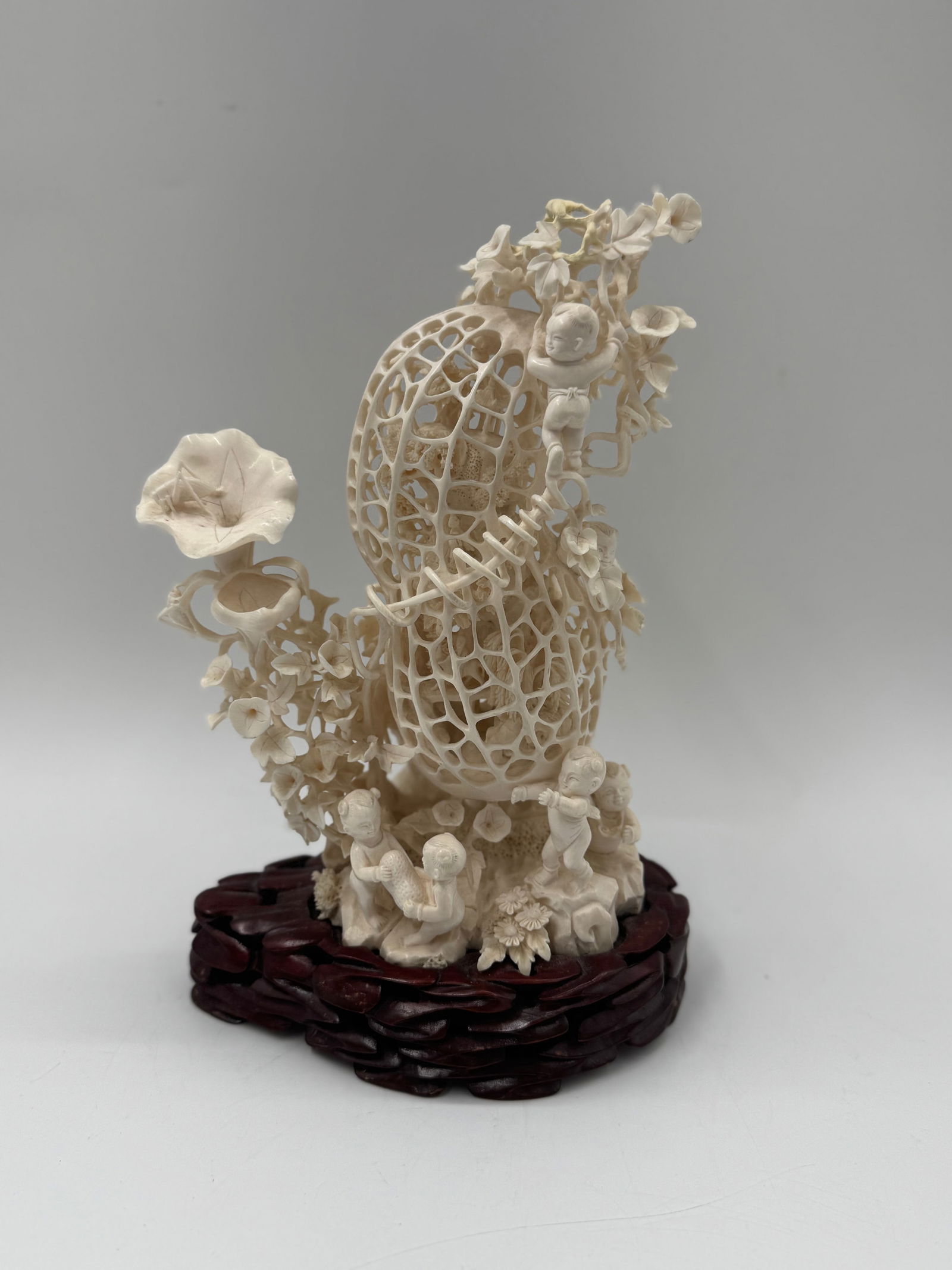 Chinese Carved Puzzle Ball on Stand (1 of 4)
