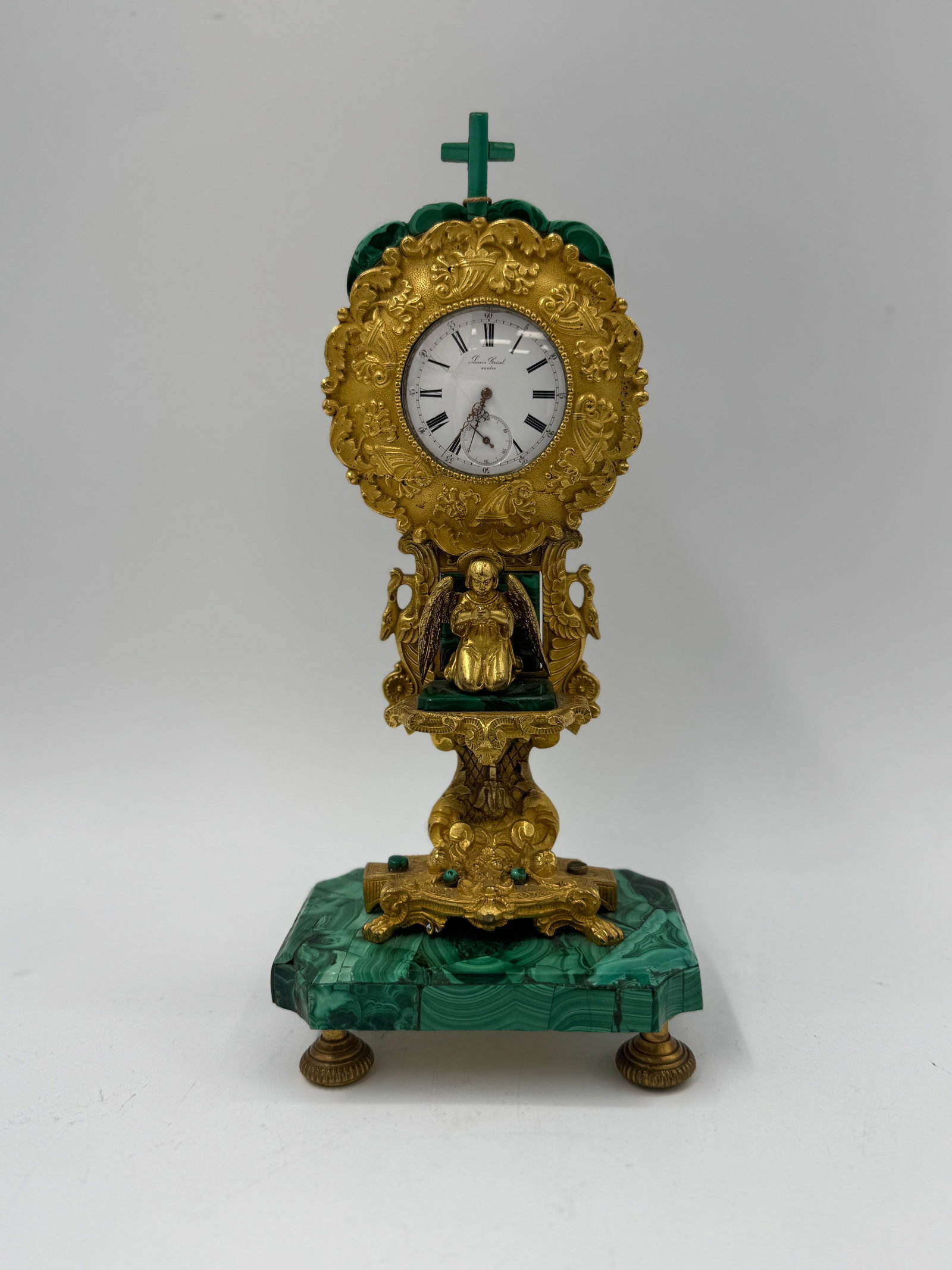 Malachite and Gilt Metal Figural Mantle Clock (1 of 4)