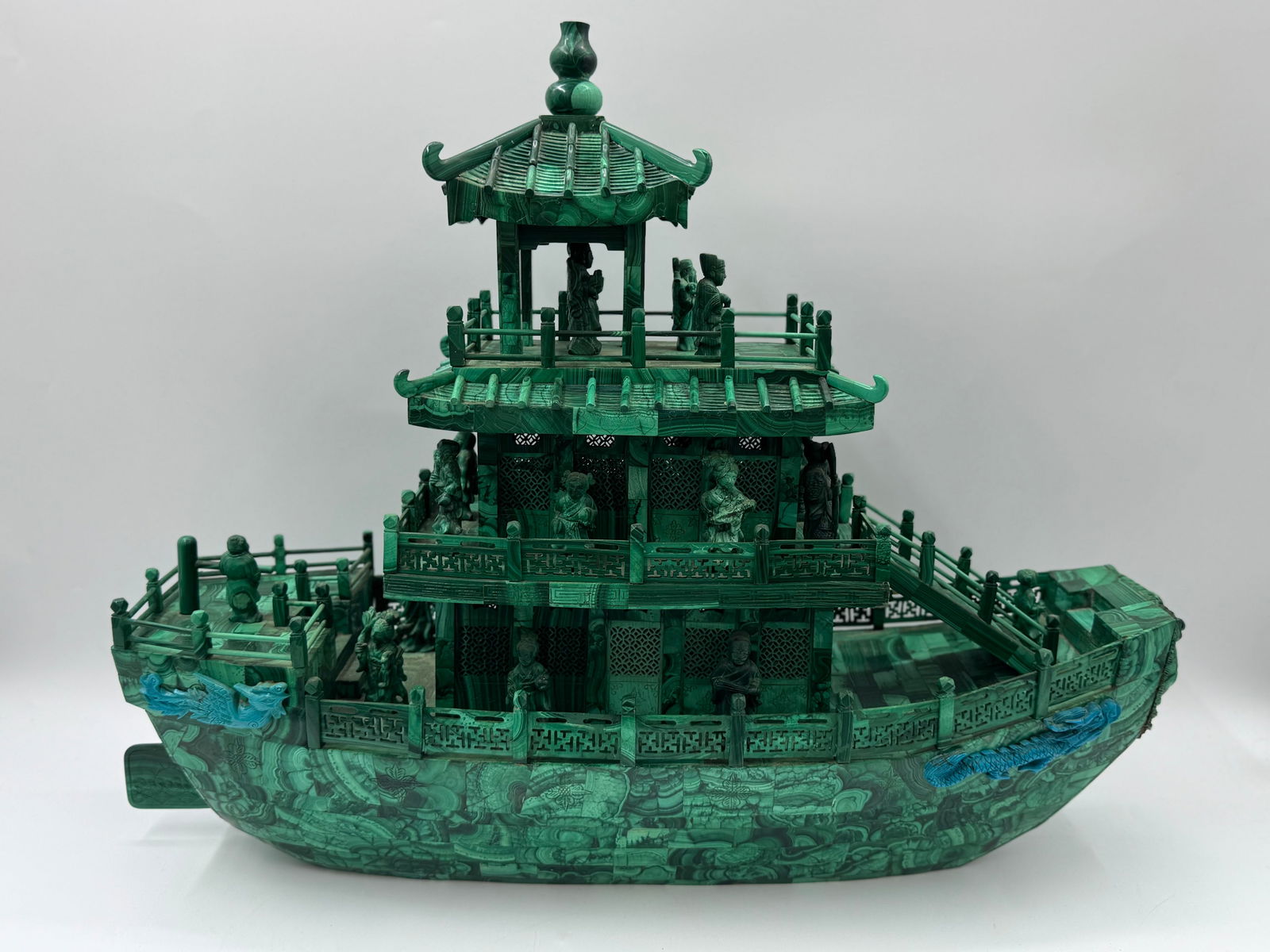 Large Malachite Carved Chinese Treasure Ship (1 of 14)