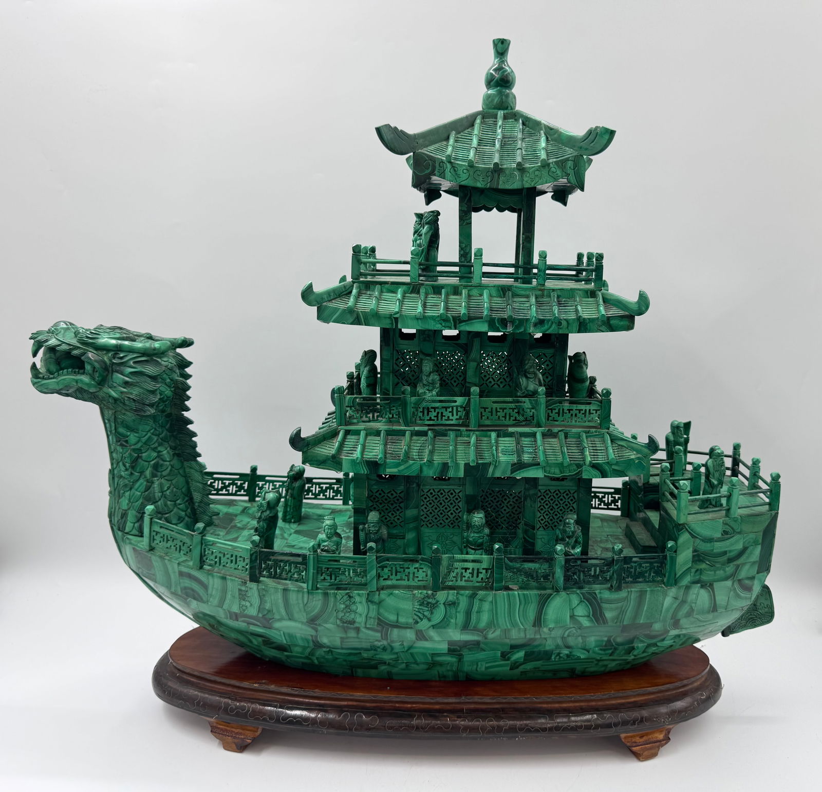 Large Malachite Dragon Boat Sculpture (1 of 8)
