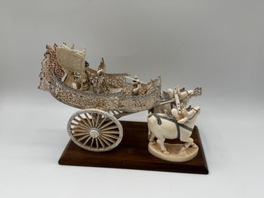 Carved Asian Chariot Sculpture