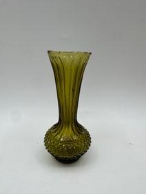 Olive Green Glass Vase with Textured Base