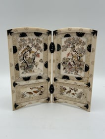 Japanese Inlaid Shibiyama Folding Screen