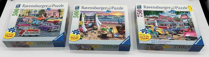 Lot of 3 Ravensburger Jigsaw Puzzles – 500 & 750 Pieces