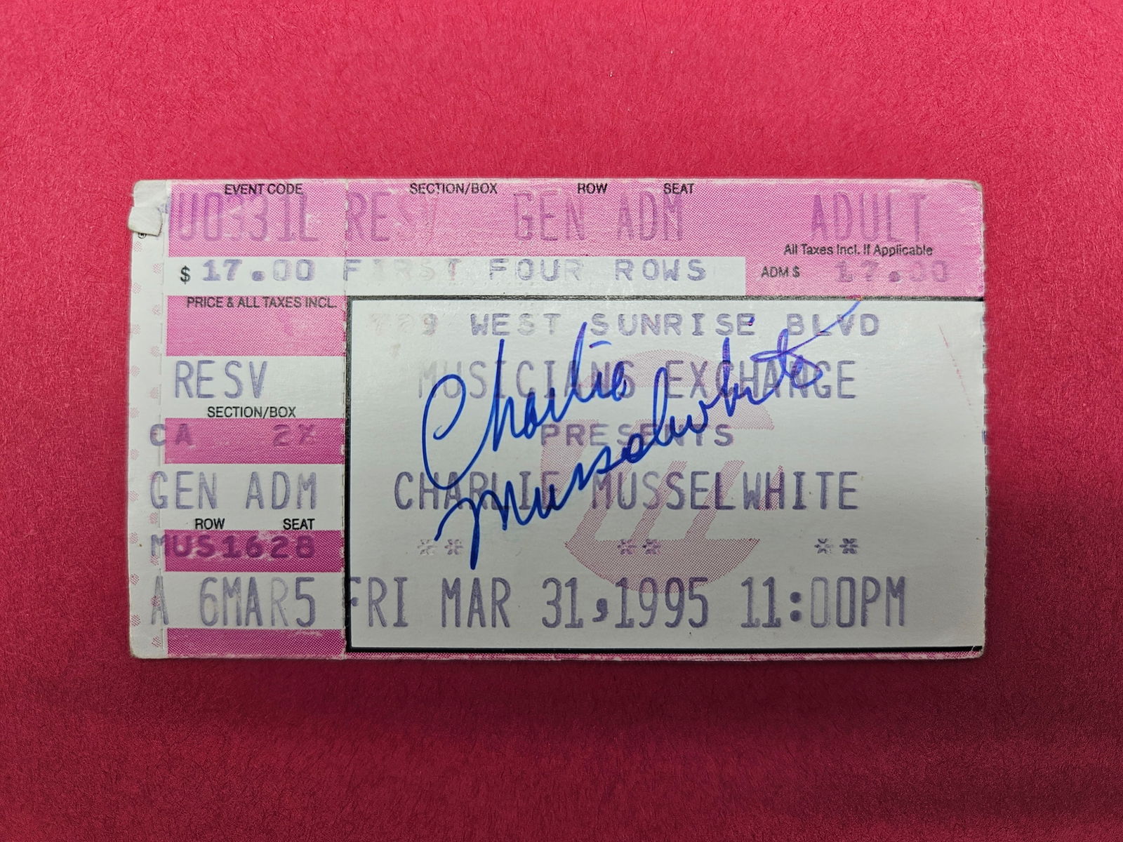 Charlie Musselwhite Signed Concert Ticket Stub 1995 (1 of 2)
