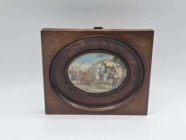 Hand-Painted Miniature Scene in Wooden Frame