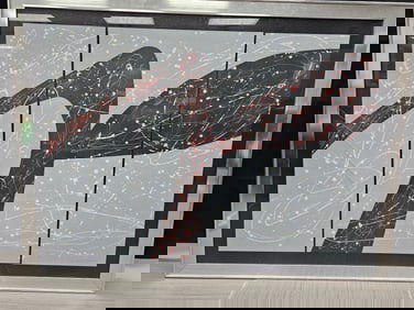 Abstract Triptych Painting, Signed