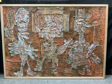 "Conversation with a Rabbit" by Victor & Katya Khromin Bas-Relief on Canvas