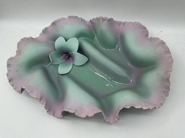Large Mary Jesco  Ceramic Lily Pad Bowl with Flower