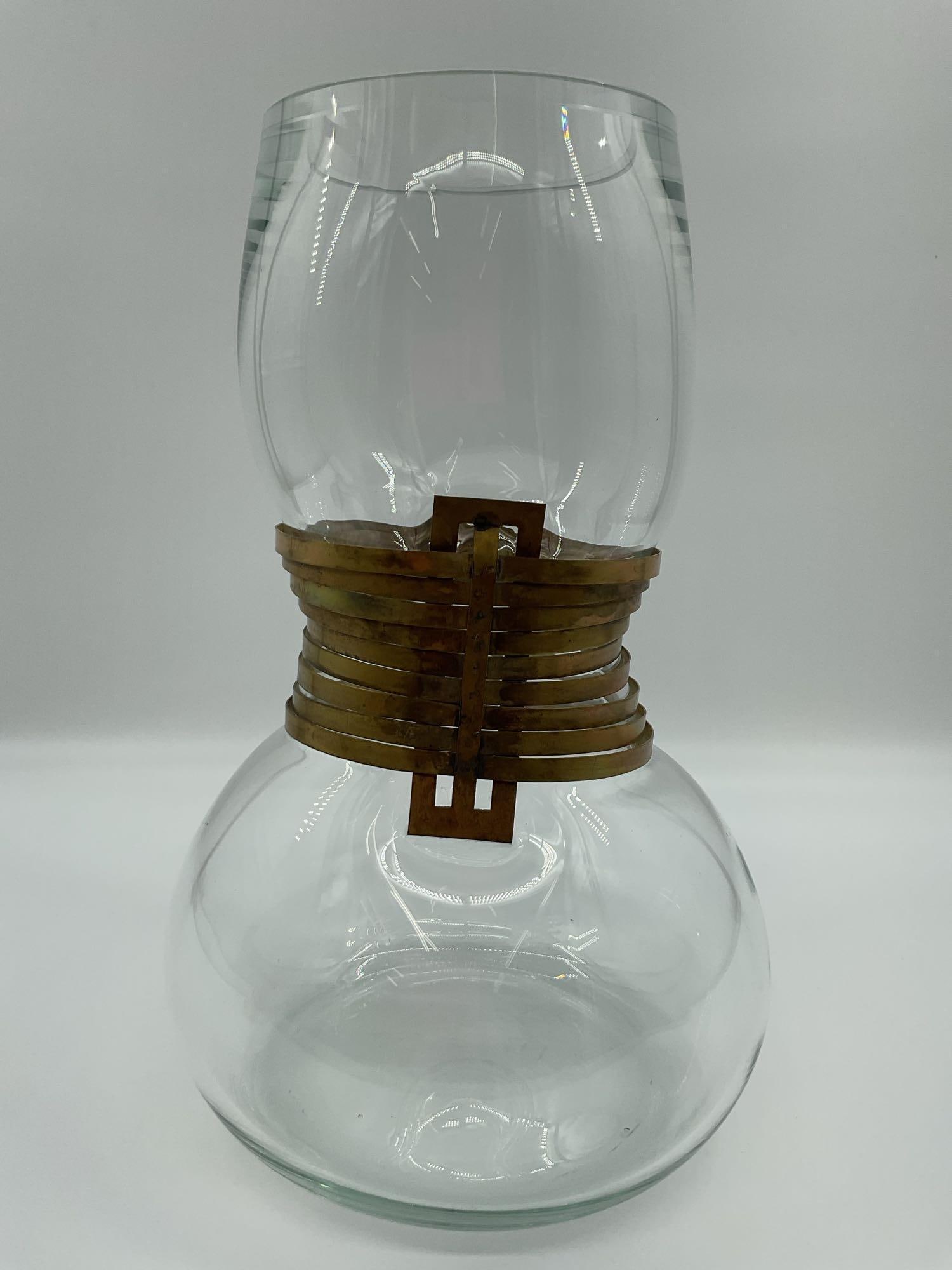 "Vase Stripes" Brass-Banded Glass Vessel (1 of 3)