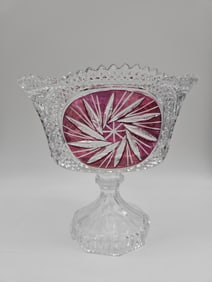 Cut Crystal Compote Dish with Ruby Flash