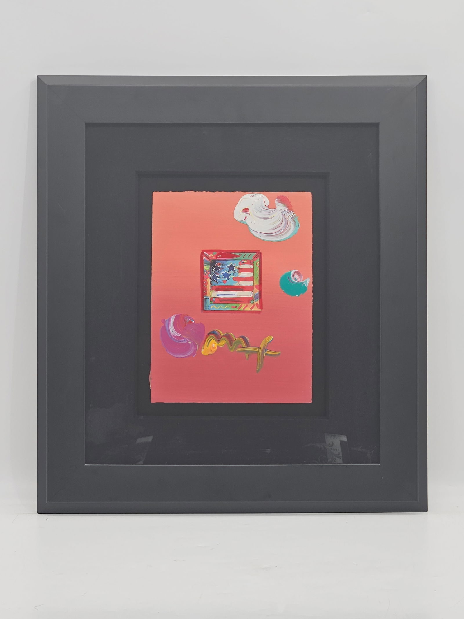 "Flag with Heart" by Peter Max (German/American, b.1937) Mixed Media (1 of 3)