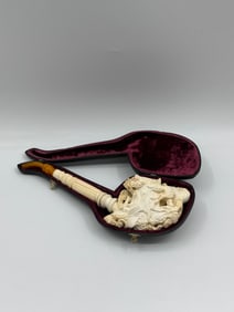 Carved Meerschaum Pipe with Hunting Scene by S. Yanik