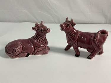 Vintage Kenmar Japan Purple Ceramic Cow Salt and Pepper Shakers