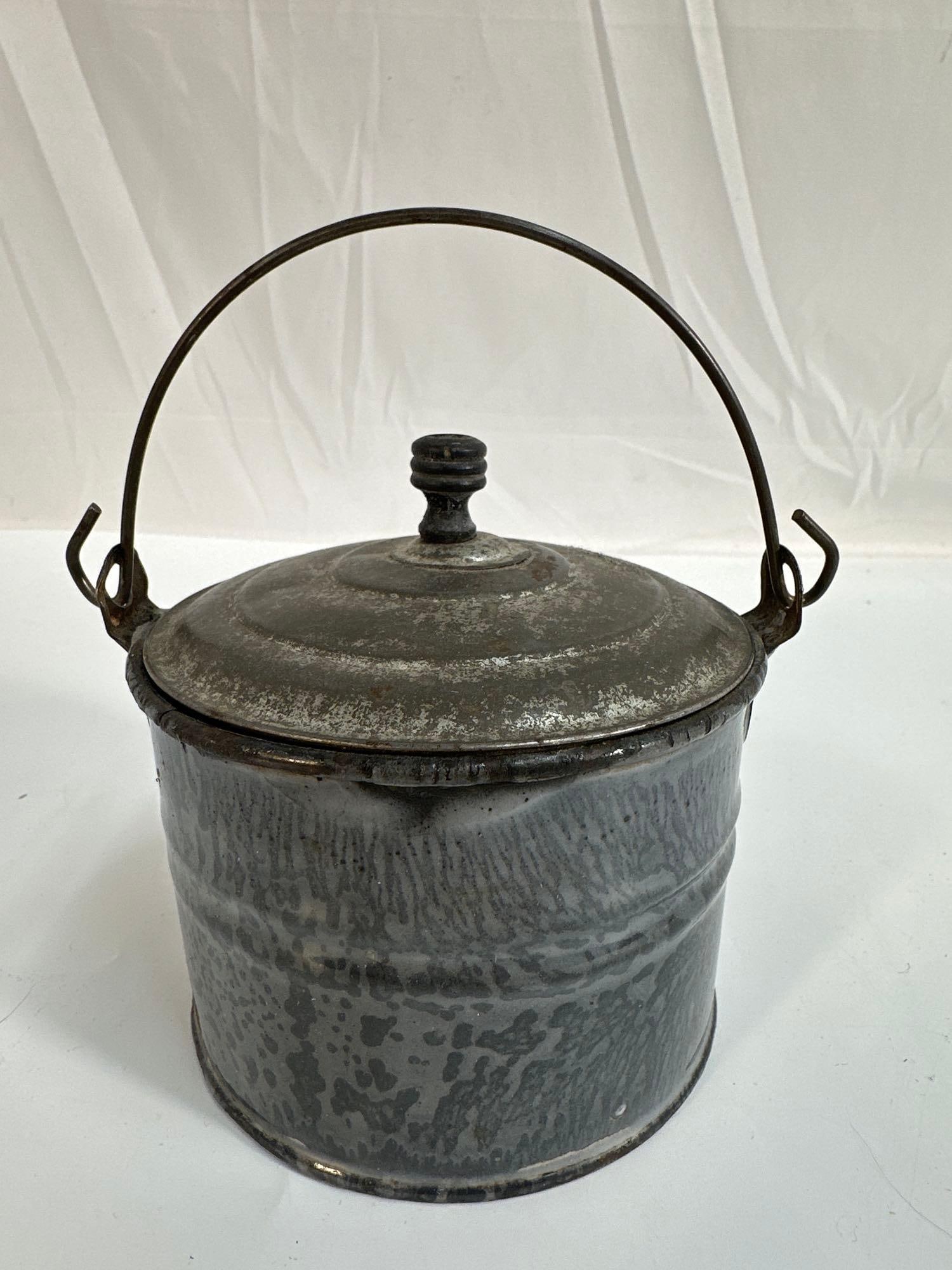 Lidded  \Bucket, Grey Granite Ware - Box 2 - Photo 8 (1 of 3)