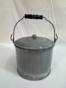 Large Speckled Grey Covered Bucket w/ Black Handle - Graniteware Box 2 - Photo 9