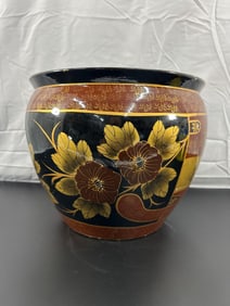 Japanese Lacquerware Ikebana Bowl with Gold and Black Design