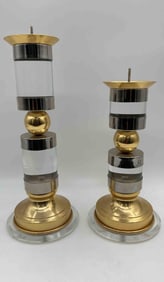 Pair of Modernist Brass and Lucite Candle Holders