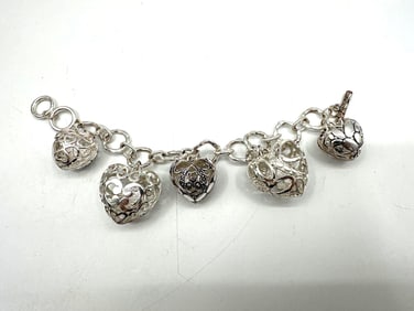 Silver-Tone Filigree Heart Charm Bracelet