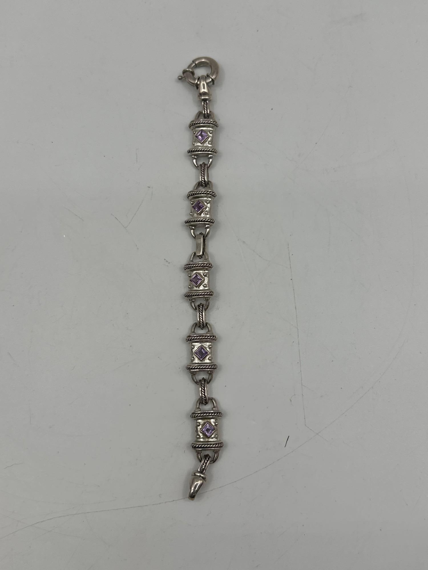Sterling Silver Link Bracelet with Amethyst-Colored Stones (1 of 4)