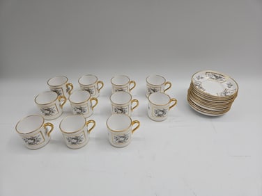 Spode Bone China Demitasse Cup and Saucer Set (Reproduction of 1810 Pattern) – 11 Cups and 12