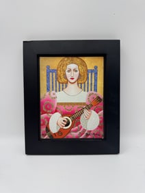 Woman with Guitar Serigraph, Artist Unknown