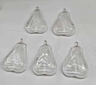 Set of Five Clear Glass Pear-Shaped Dishes