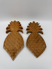 Pair of Hand-Carved Wooden Pineapple Wall Plaques