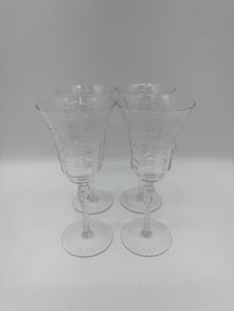 Set of 4 Etched Crystal Wine Glasses
