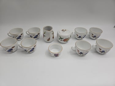 Royal Worcester “Evesham?? Porcelain Cup and Sugar Set (11 Pieces)