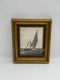 Sailboats, Graphite on Paper, Framed