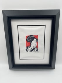 "Japanese Face 1" by Allison Lefcort (American. B.1975) Ink Drawing with Appraisal