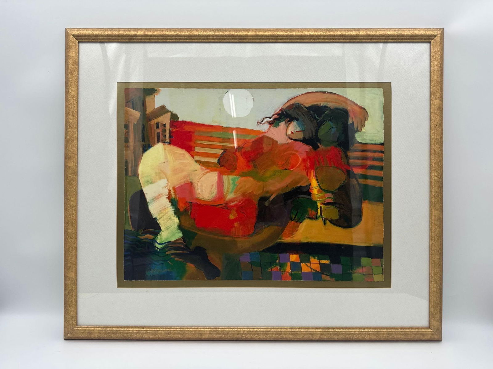 Spring Affair by Hessam Abrishami (Iran, b.1971) Serigraph with Sales Receipt:  Description: A dynamic and romantic composition characteristic of Hessam’s expressive style. The piece features a stylized couple in a passionate embrace, rendered in vibrant reds, oranges
