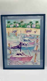 Four Sailboats by Dennis Luken (American) Watercolor with Sales Receipt