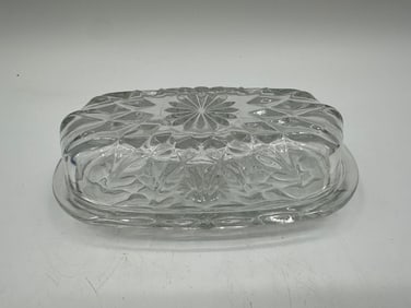 Pressed Glass Butter Dish with Lid