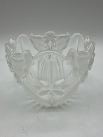 Art Glass Bowl with Bird and Floral Design