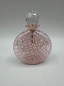 Iridescent Pink Art Glass Perfume Bottle with Faceted Stopper