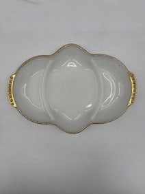 Fire-King Milk Glass Divided Serving Dish with Gold Trim
