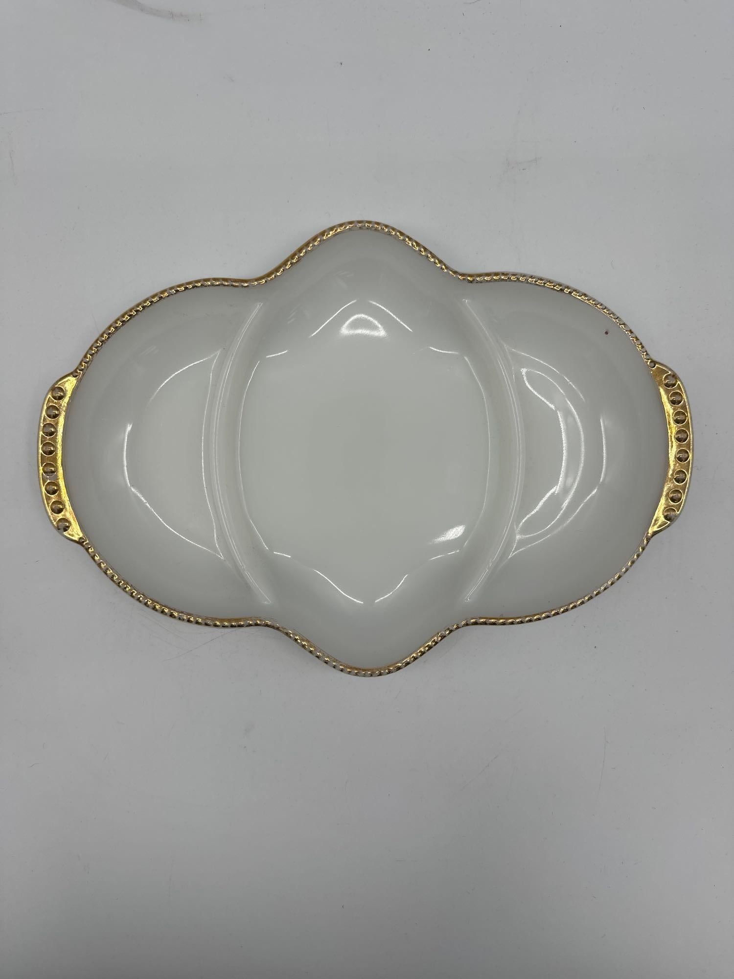 Fire-King Milk Glass Divided Serving Dish with Gold Trim (1 of 5)
