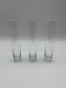 Set of 3 Etched Glass Bud Vases