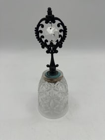 Vintage Cut Glass Bell with Metal Finial and Crystal Drop