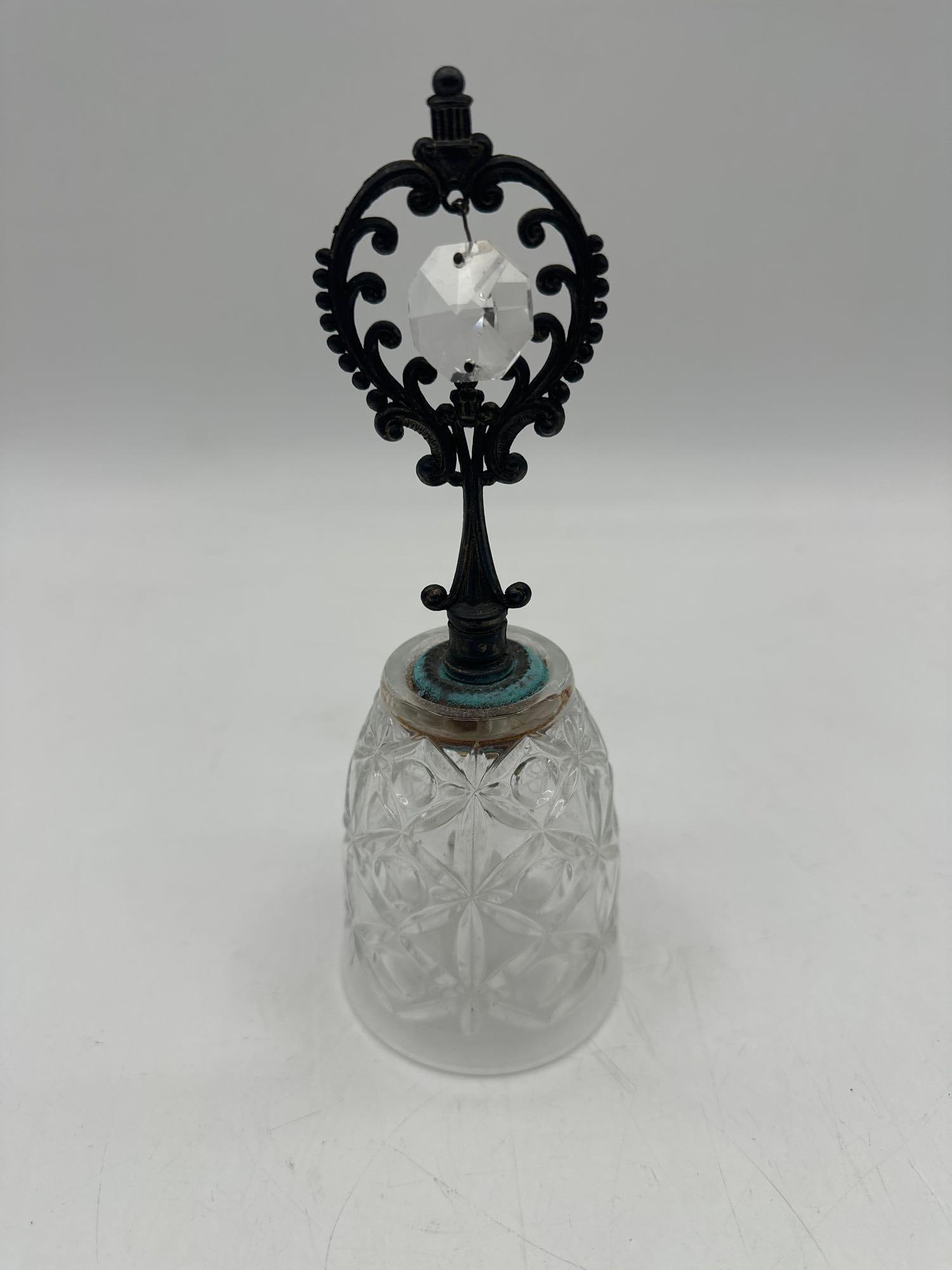 Vintage Cut Glass Bell with Metal Finial and Crystal Drop (1 of 4)